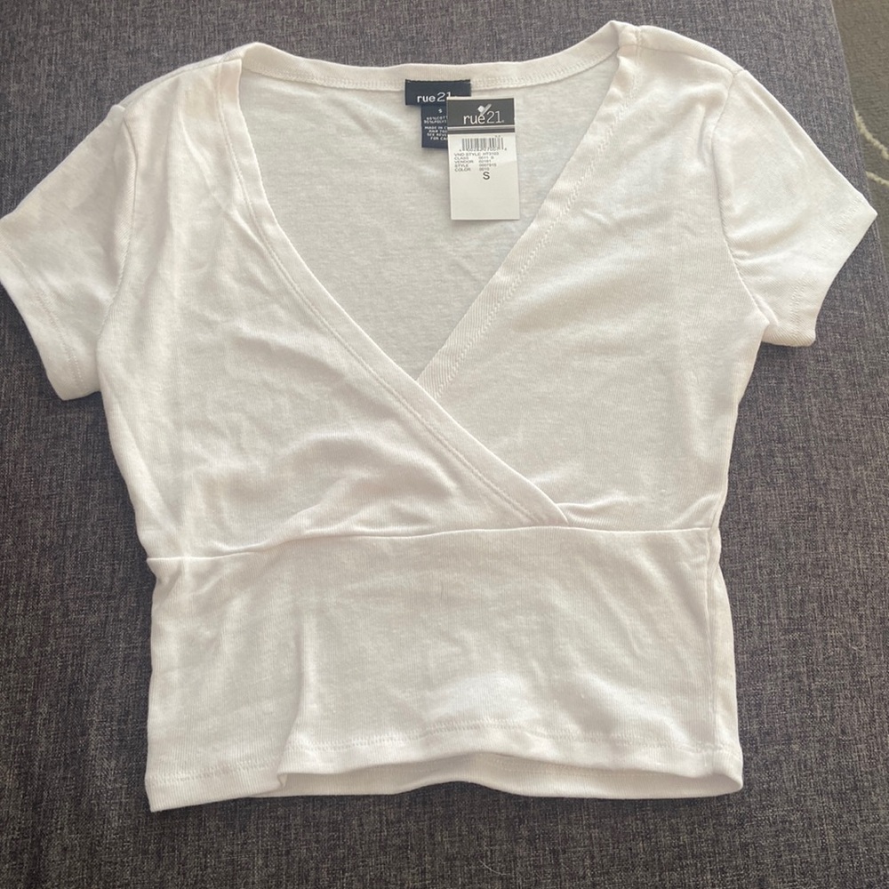 white crossover v neck top